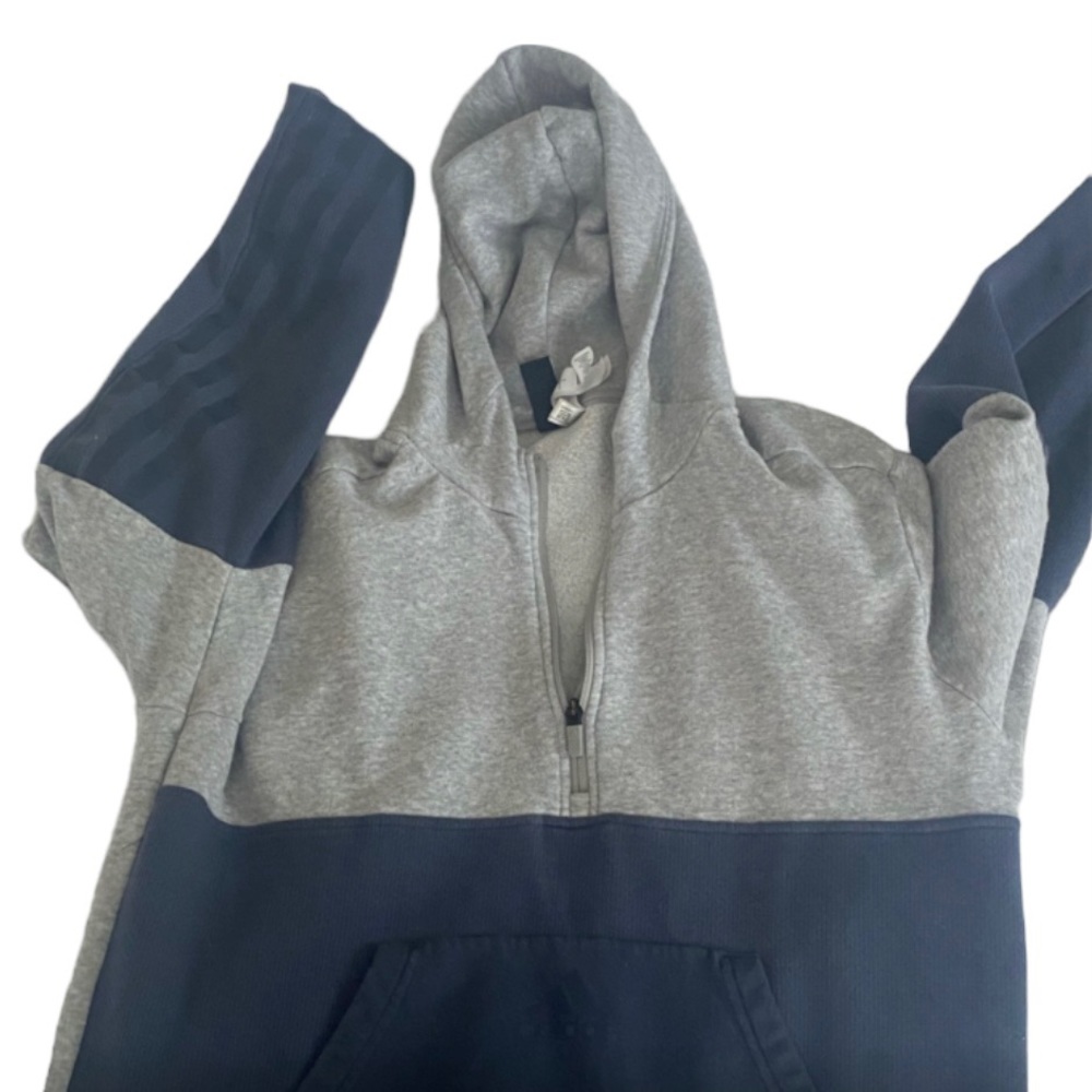 Sale! Adidas 1/4 Zip Navy Blue & Grey Pullover Hoodie Top Size M